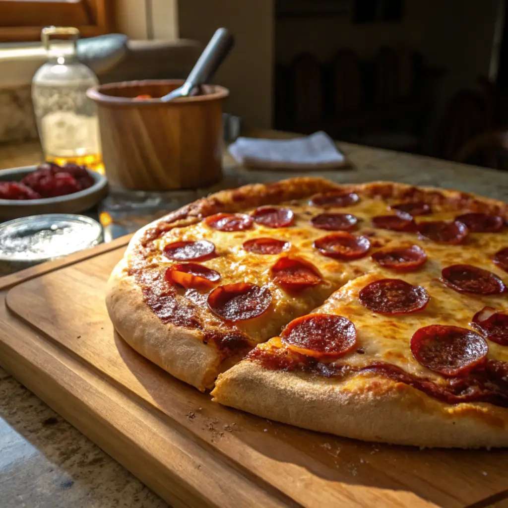 Hot honey pepperoni pizza fresh from the oven