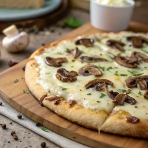 Truffle mushroom white pizza fresh out of the oven